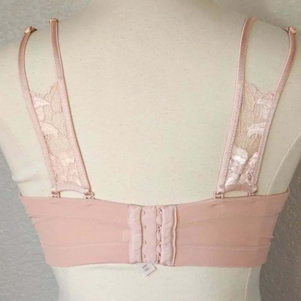 🌷Cacique 42D Strapless Bra Underwired Removable Straps Padded Pink Lace